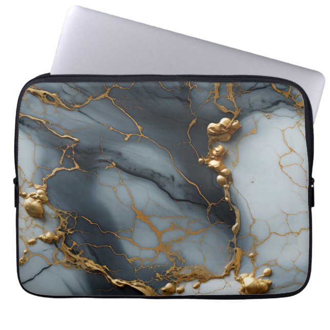 Smoky Onyx Marble with Golden Veins Laptop Fodral (Framsidan)