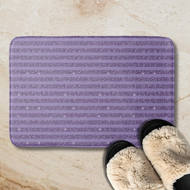 Smoky Plum Glitter Style Horizontal Stripes Badrumsmatta (Skapare uppladdad)