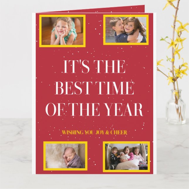 Smoky Red Gold Frame Holiday Cheer Kort (Gul blomma)