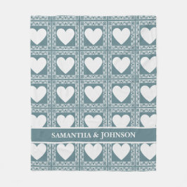 Smoky Teal Geometric Hearts Valentine Gift Fleecefilt