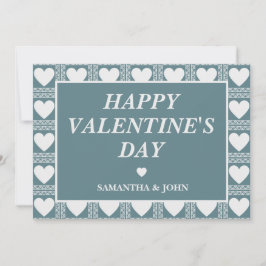 Smoky Teal Geometric Hearts Valentine’s Gift Julkort