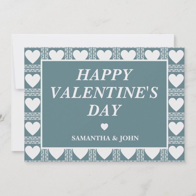 Smoky Teal Geometric Hearts Valentine’s Gift Julkort (Framsida)