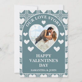Smoky Teal Geometric Hearts Valentine’s Gift Photo Julkort