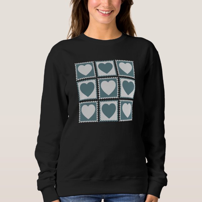 Smoky Teal Geometric Hearts Valentine’s Gift T Shirt (Framsida)