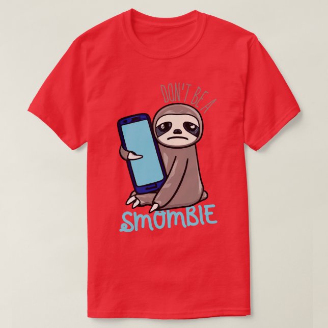 Smombie Sloth Bored Sloth med mobil Mobil T Shirt (Design framsida)