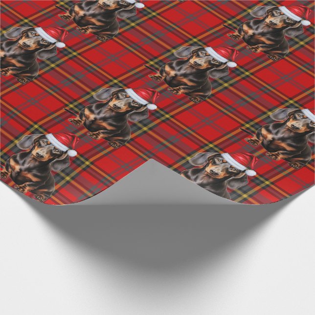 Smooth Coat Dachshund Red Holiday Plaid Christmas Presentpapper (Hörn)