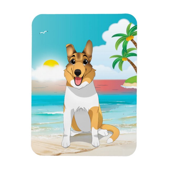 Smooth Collie Hund vid Beach Magnet (Vertikal)