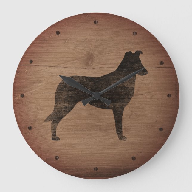 Smooth Collie Silhouette Rustic Stil Stor Klocka (Framsida)