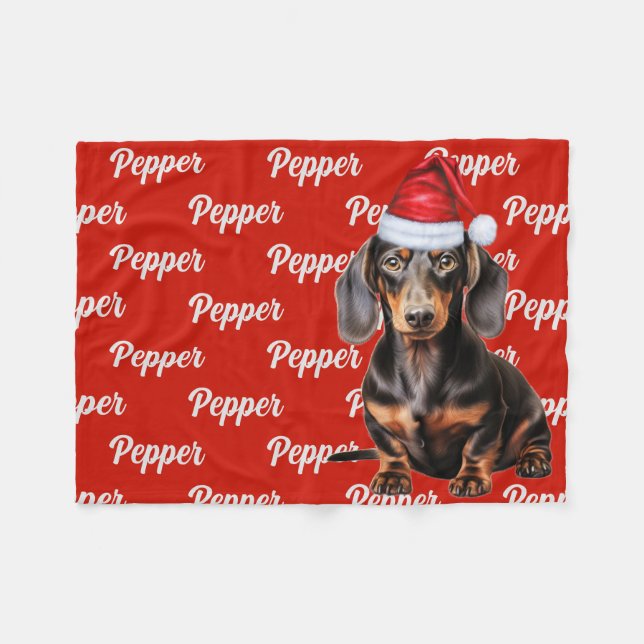 Smooth Dachshund Santa Dog Custom Name Christmas Fleecefilt (Framsidan (Horisontell))