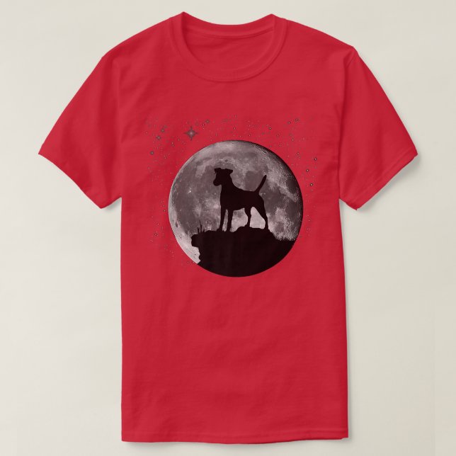 Smooth Fo Terrier Hund Måne T Shirt (Design framsida)