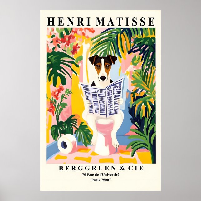 Smooth Fox Terrier On a Toilet - Funny Matisse Poster (Framsidan)