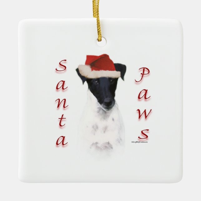 Smooth Fox Terrier Santa Tassar Julgransprydnad Keramik (Framsida)