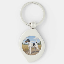 Smooth Fox Terrier Swirl Silverfärgad Nyckelring