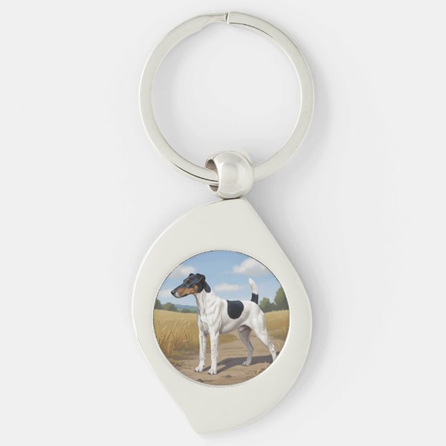 Smooth Fox Terrier Swirl Silverfärgad Nyckelring (Framsidan)