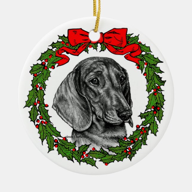 Smooth Jacka Dachshund Art by Glenda S. Harlan Julgransprydnad Keramik (Framsidan)