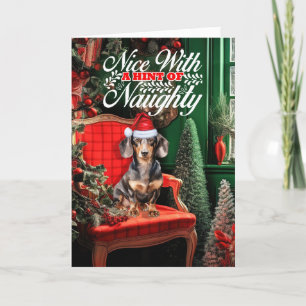 Smooth Jacka Dachshund jul Hund Naughty Nice Helgkort