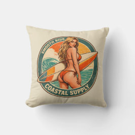 Smooth Ride Coastal Supply Retro Surf Shop Graphic Kudde