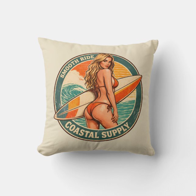 Smooth Ride Coastal Supply Retro Surf Shop Graphic Kudde (Framsida)
