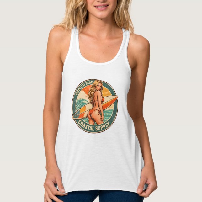 Smooth Ride Coastal Supply | Surf Pin-up-grafik Linne Med Racerback (Framsida)