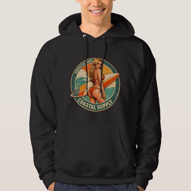 Smooth Ride Coastal Supply | Surf Pin-Up Graphic Hoodie (Framsida)