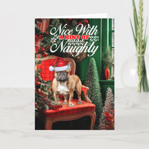 Smooth Tan Frenchie jul Hund Naughty Nice Helgkort