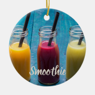 Smoothie juice dricker mango orange kiwi-gåva julgransprydnad keramik