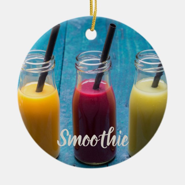 Smoothie juice dricker mango orange kiwi-gåva julgransprydnad keramik (Framsidan)