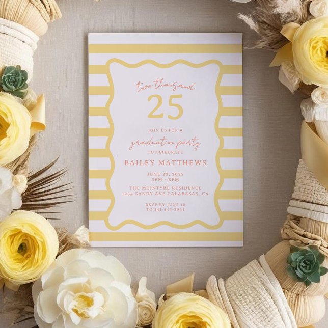 Smör Cabana Rolig Gul Examenfest Inbjudningar (Butter Cabana Yellow Graduation Invitation. Fun and bright graduation invitation.)