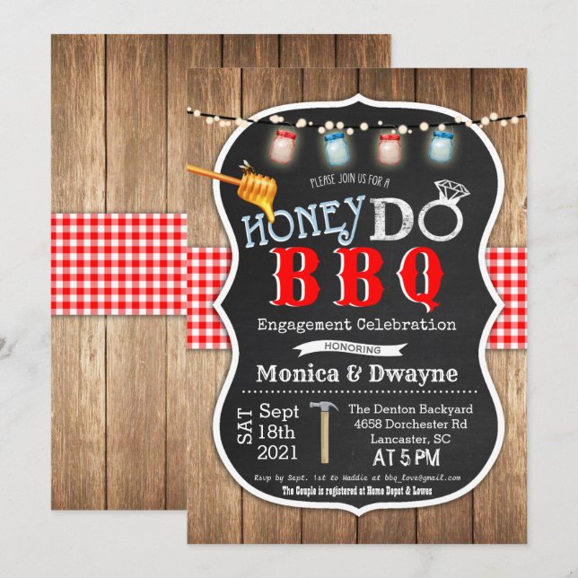 Smör-Do BBQ-par Överraskningsinbjudan för Förlovni Inbjudningar (Fram/baksida)