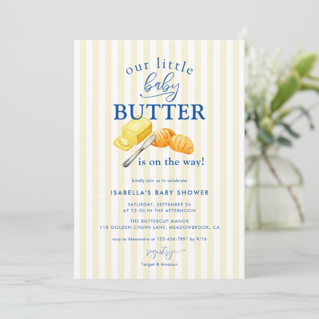 Smör Gula Ränder Baby Shower Inbjudningar (Stående Fram)