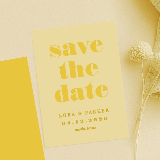 Smör Gult Endern Modern Bröllop Spara Datumet (Butter Yellow Simple Modern Wedding Save The Date)