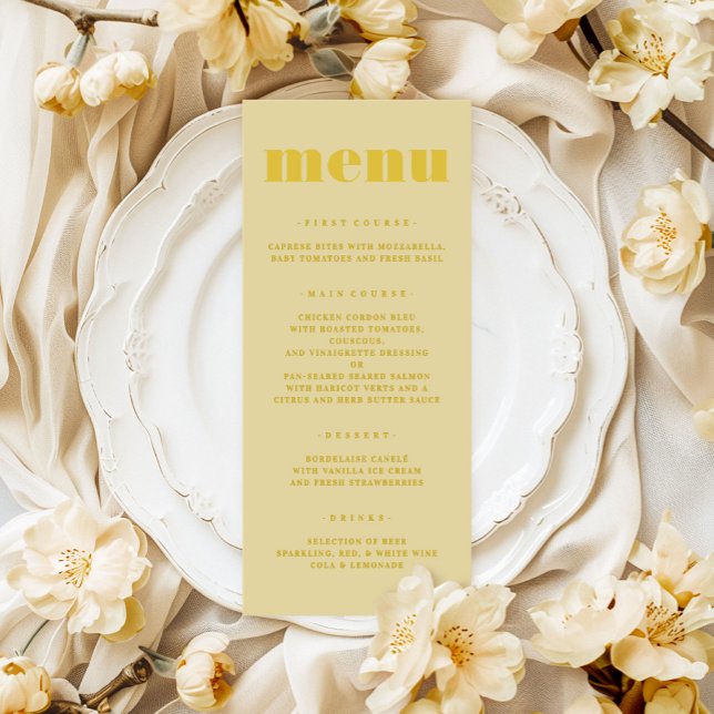 Smör Gult enkel Bröllop Meny (Butter Yellow Simple Wedding Menu)