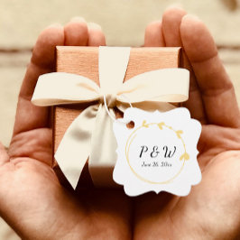 Smör Gult Enkel hjärtkrans Monogram Bröllop Gåvor Etiketter