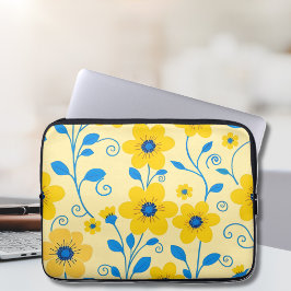 Smör, Gult och blå Blommigt Laptop Fodral
