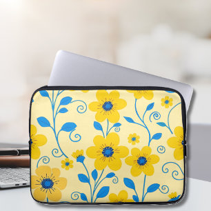 Smör, Gult och blå Blommigt Laptop Fodral