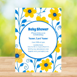Smör, Gult och blå Blommigtar - Babykläder Inbjudningar
