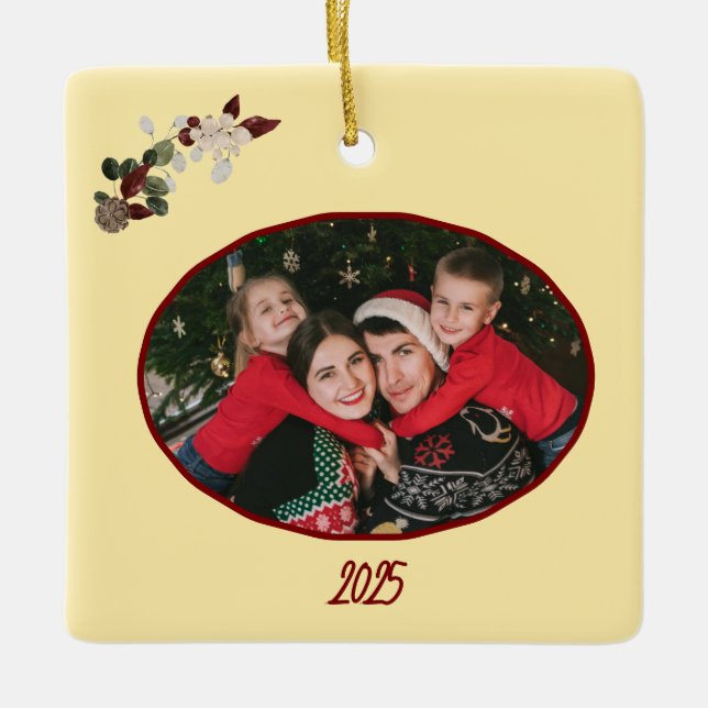 Smör, Gult och djup röd Blommigt, fotopul Julgransprydnad Keramik (Framsida)