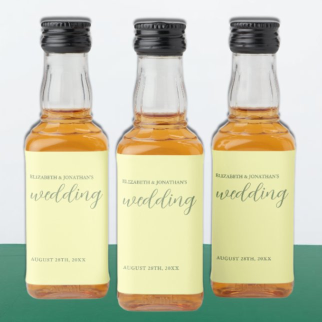 Smör Gult och minimalistiskt Bröllop Spritflaskor Etikett (Skapare uppladdad)