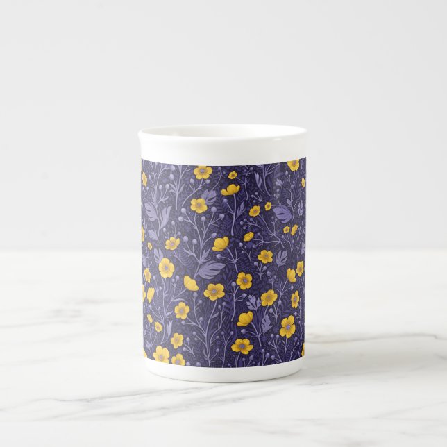 Smör, gult och violett benporslin mugg (Framsidan)