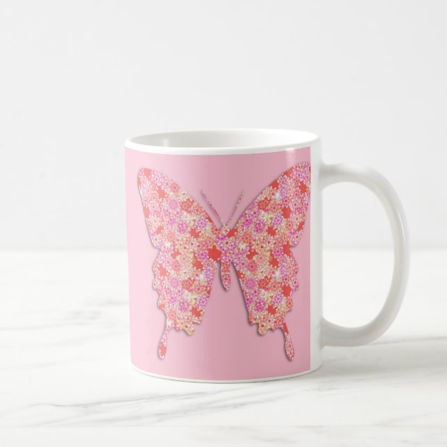 Smör i blomman mönster - rosa, orange kaffemugg (Höger)