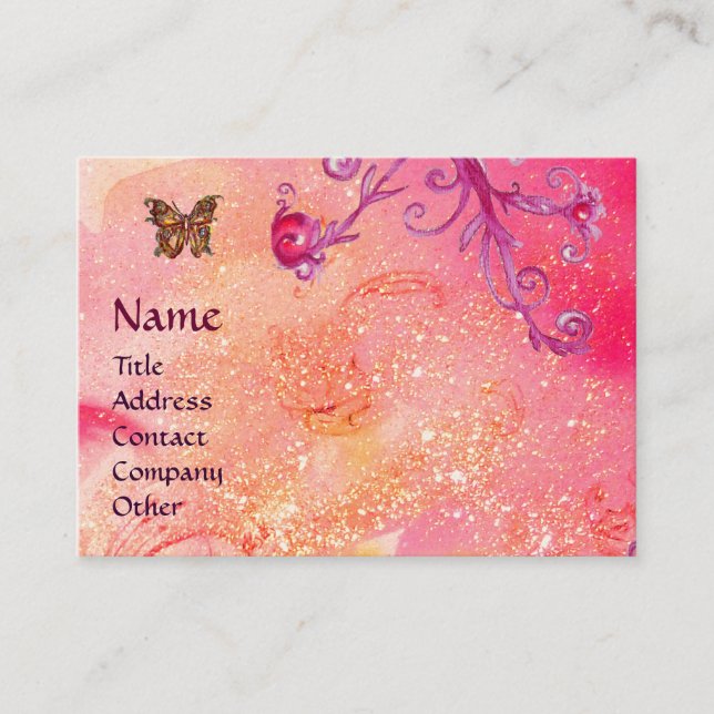 SMÖR I SPARKLAR, ROSA, LILA SWIRLS MONOGRAM VISITKORT (Framsida)