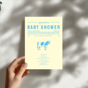 Smör Ko Blå Pojke Bebis Baby Shower Inbjudningar
