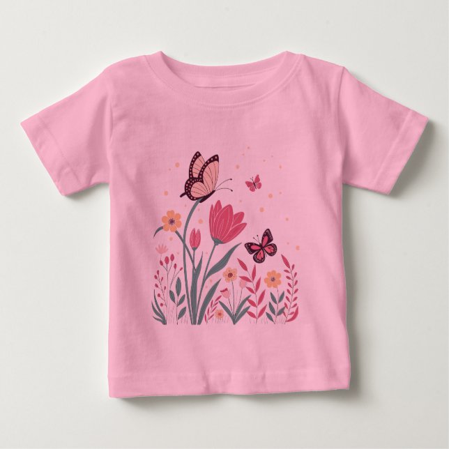 Smör med Rosa Tulips och Gult Daisy T Shirt (Framsida)