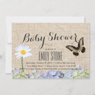Smör och Vår blommor Burlap Baby Shower Inbjudningar