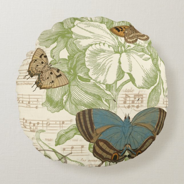 Smör på Lakan Music med Blommigt Design Rund Kudde (Framsidan)