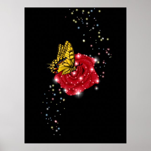 Smör på röd ros med stjärnor och regndroppar poster (Framsidan)