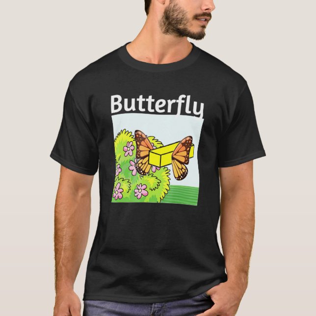 Smör upp fjäril och grå ut ur kokongen över t shirt (Framsida)