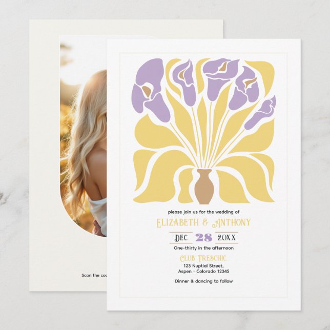 Smör & Wisteria Abstrakt Blommig Boho Bröllop Inbjudningar (Fram/baksida)