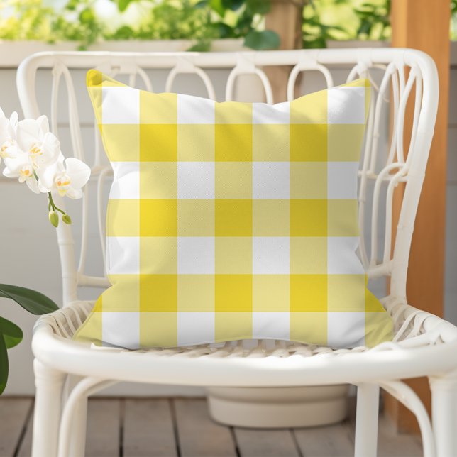 Smörblomma Gul Gingham Rutig Randig Mönster Kudde (Skapare uppladdad)