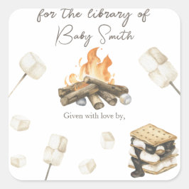 S'more baby shower - för biblioteket av fyrkantigt klistermärke